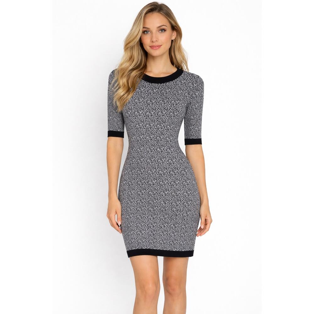 Susana Monaco Black White Knit Sheath Mini Dress XXS